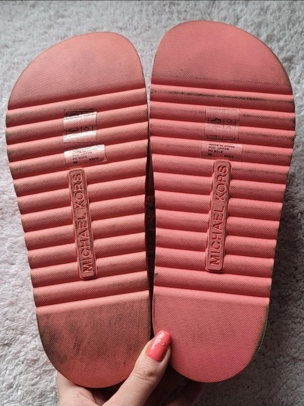 Michael Kors Coral Pink Clear-Strip Slide Sandals